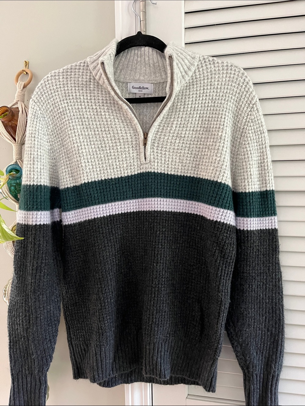 Goodfellow & Co, Green & Dark Gray Half-Zip Waffle Knit Sweater